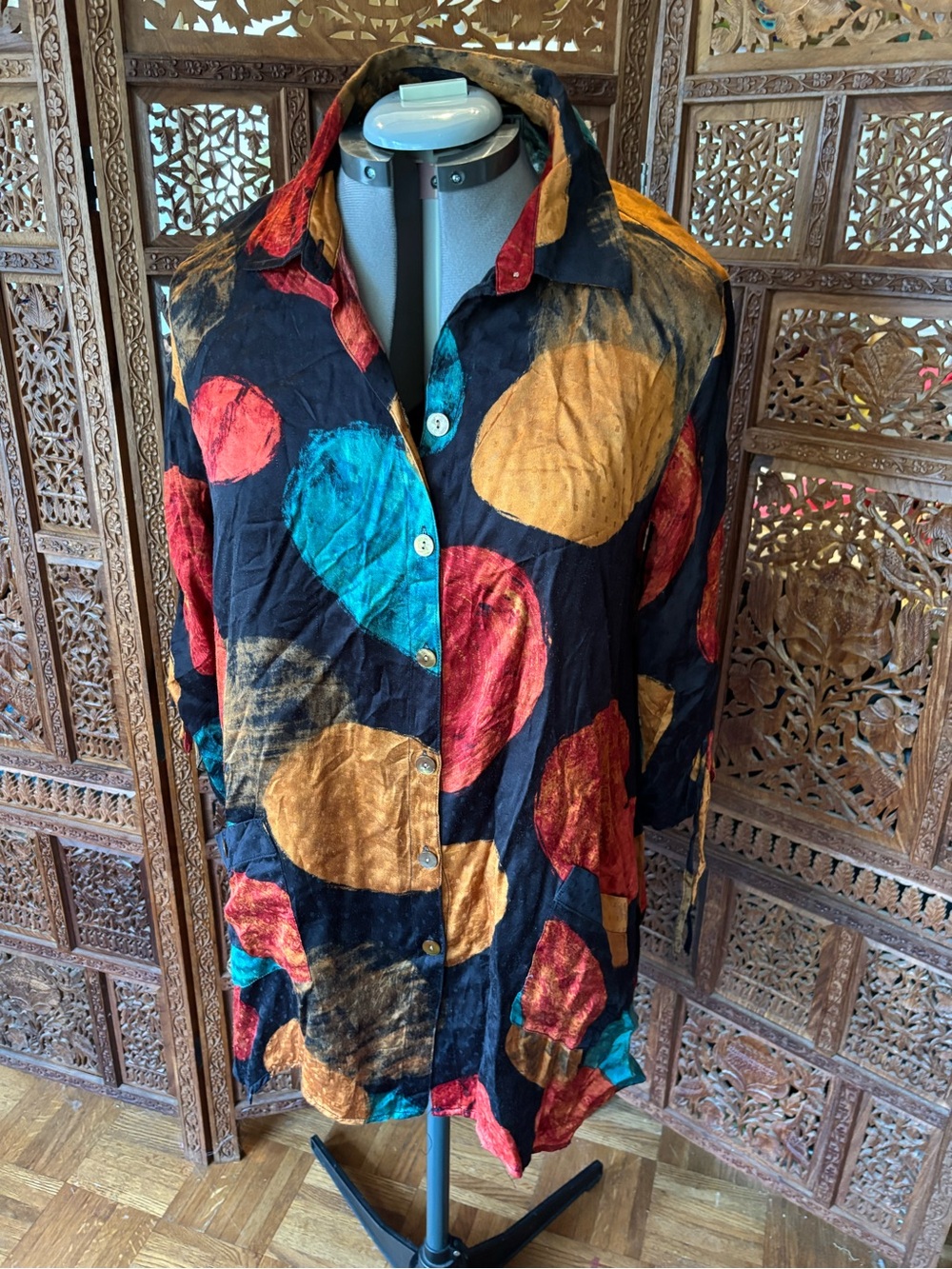 John Mark Black and Teal Tie-Dye Blouse